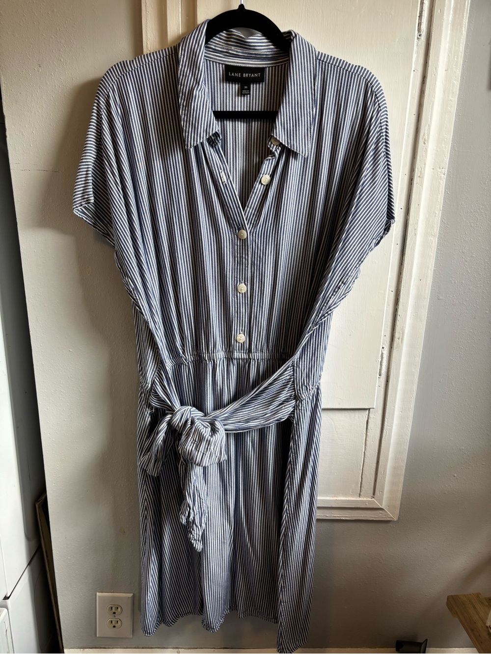 Lane Bryant Navy and White Striped Midi Shirt Dress